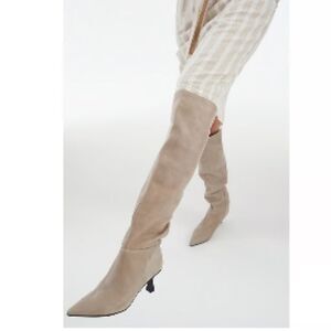 Free People Rocky Slouch Knee High Leather Boots‎ Nickel Gray Taupe Size 7.5 NIB